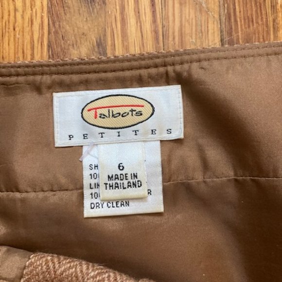 Vintage Inspired Talbots Tan Herringbone Wool A Line Button Down Skirt Size 6 - Picture 2 of 8